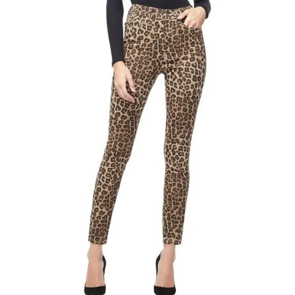 Good American Leopard Print Jeans Brown Size 28 High Rise Good Waist